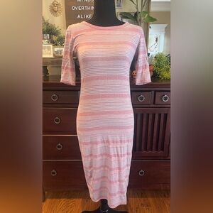 LuLaRoe Pink and White Striped Midi Dress NWOT